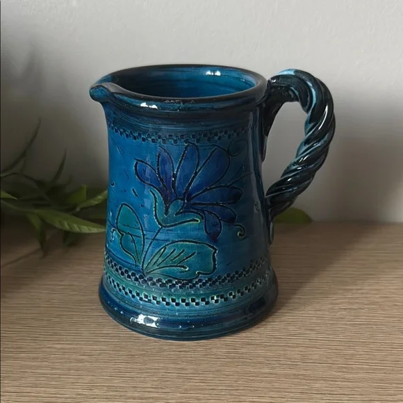 Handcrafted Blue Ceramic Pitcher - Picture 1 of 7